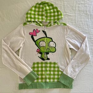 RARE 2009 Mighty Fine Invader Zim Zip Hoodie size M Gir I <3 Cupcakes